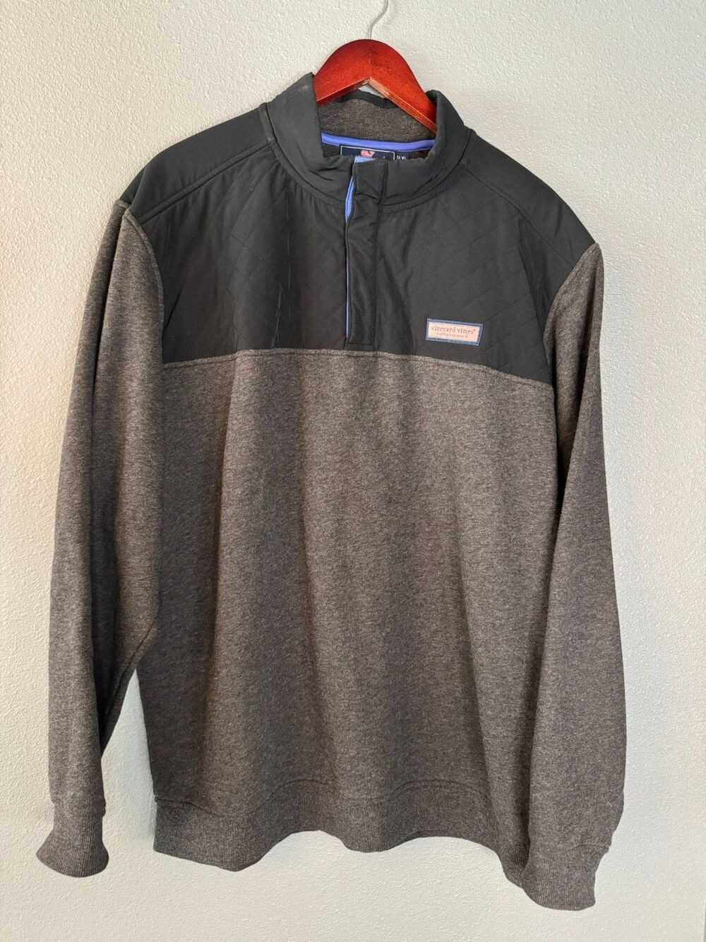 Vineyard Vines Quilted Quarter Snap Pullover Men's XL Gray Blue Shep Whale Logo